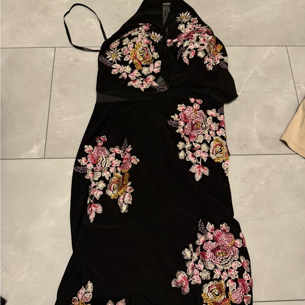 Floral Embroidered Black Dress